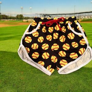 Girls Softball Themed Shorts (Large 5-6)